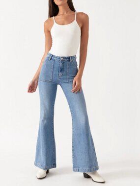 ROLLA'S East Coast Flare Jeans Sz 27 Organic Cotton Mid Blue Denim